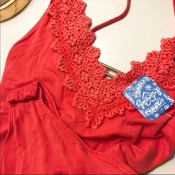 NWT Free People Bodysuit Gia Red Embroidered Top - Picture 5 of 7